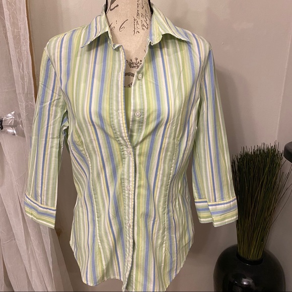 Button Down Striped Top with Matching Tank Top Set - Picture 1 of 7